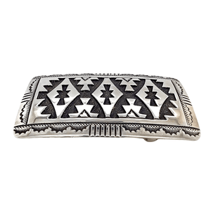 Native American Buckle - Navajo Traditional Style Sterling Silver Belt Buckle - Tommy Singer