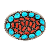 Native American Buckle - Navajo Turquoise And Red Coral Cluster Belt Buckle - Emer Thompson