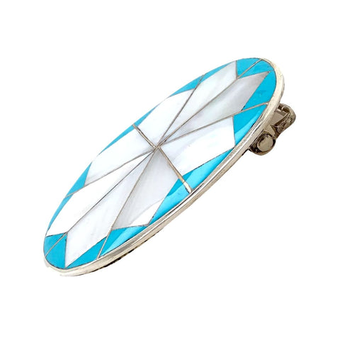 Image of Native American Buckle - Zuni Turquoise & Mother Of Pearl Inlay Belt Buckle - Native American