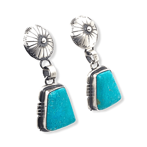 Native American Earrings - Abstract Shaped Kingman Turquoise Post Earrings - Samson Edsitty