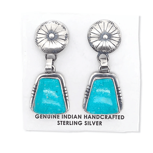 Native American Earrings - Abstract Shaped Kingman Turquoise Post Earrings - Samson Edsitty