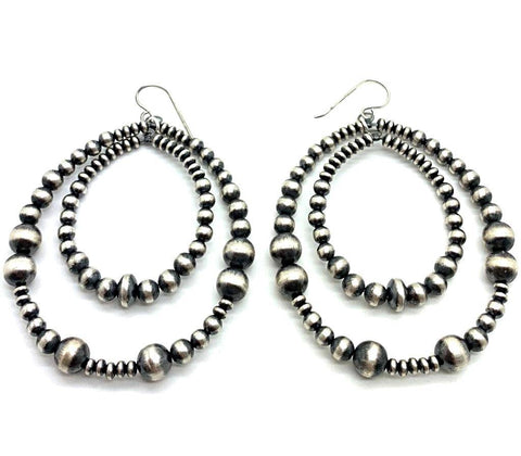 Image of Native American Earrings - Double Hoop Navajo Pearl Earrings Sterling Silver
