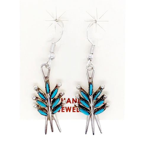 Image of Native American Earrings - Fine Zuni Needle Point Sleeping Beauty Turquoise Sterling Silver Dangle Earrings -