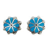 Native American Earrings - Fine Zuni Petit Point Sleeping Beauty Turquoise Inlay Stud Earrings