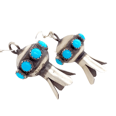 Image of Native American Earrings - French Hook Navajo Turquoise Blossom Earrings