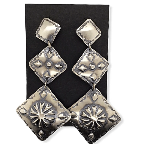 Image of Native American Earrings - Hand Stamped Sterling Silver Navajo Earrings