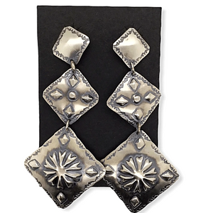 Native American Earrings - Hand Stamped Sterling Silver Navajo Earrings