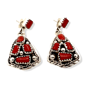 Native American Earrings - Handcrafted Navajo Coral Cluster Post Earrings