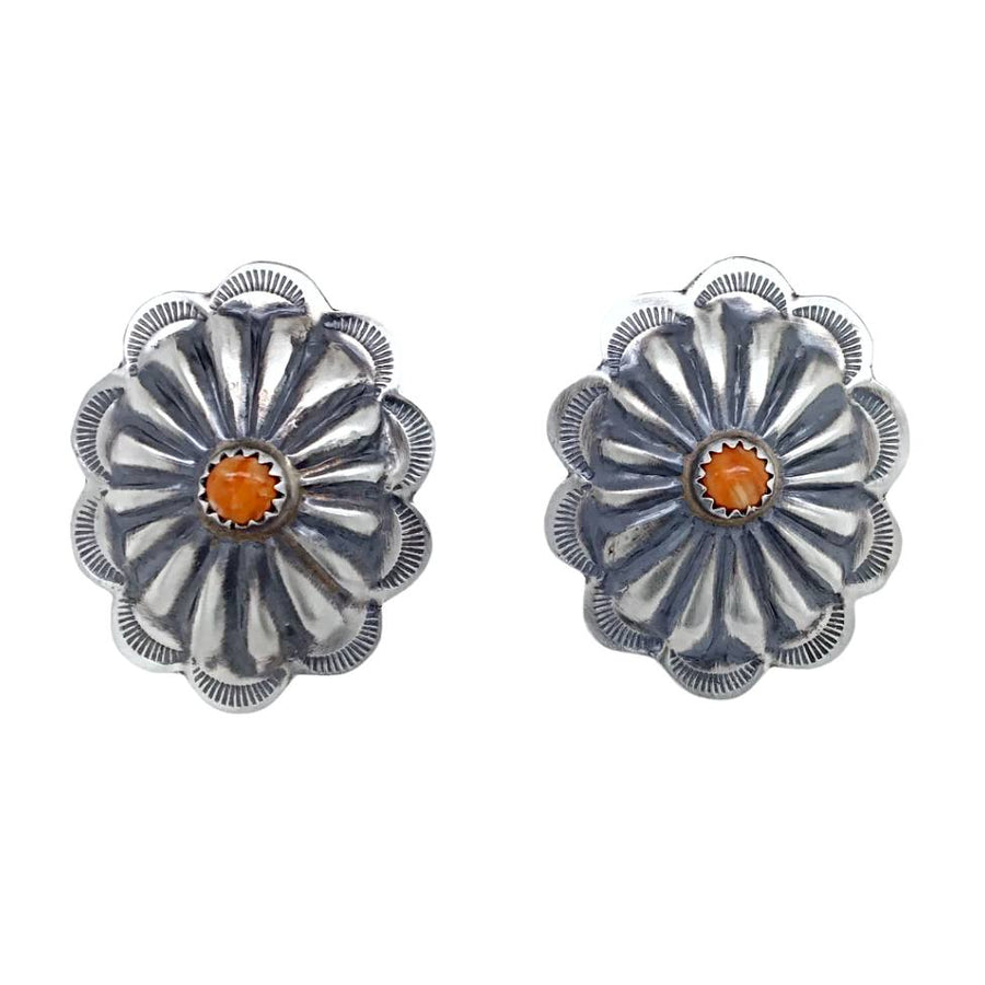 One Of The Largest Ever Orange Coral Native American Sterling Silver Earrings One Of The Largest Ever Orange Coral Native American Sterling Silver Earrings