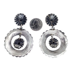 Native American Earrings - Large Navajo Fine Hand Stamped Sterling Silver Circle Dangle Earrings - Eugene Charley