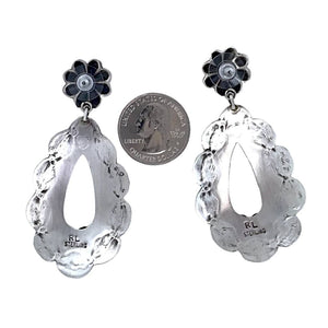Native American Earrings - Large Navajo Oxidized Sterling Silver Stamped Dangle Earrings
