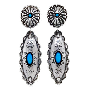 Native American Earrings - Large Navajo Shadow Box Sterling Silver Dangle Earrings