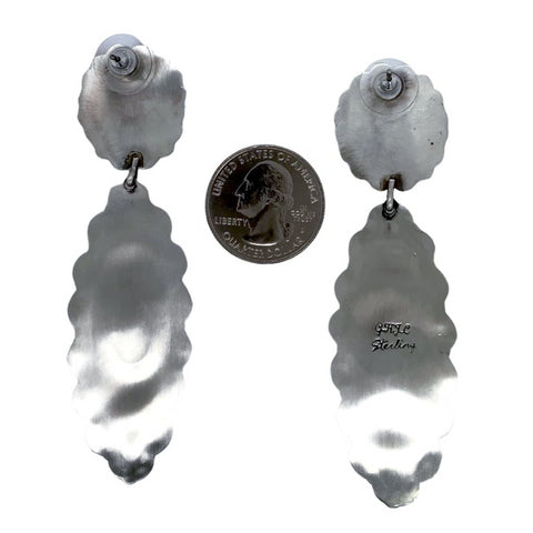 Image of Native American Earrings - Large Navajo Shadow Box Sterling Silver Dangle Earrings