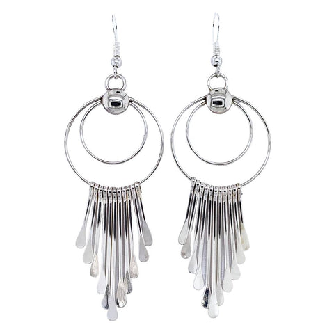 Image of Native American Earrings - Large Navajo Sterling Silver Chandelier Dangle Earrings - Native American