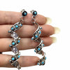 Native American Earrings - Long Zuni Sleeping Beauty Turquoise Spiral Post Dangle Earrings - Native American