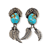 Native American Earrings - Navajo #8 Turquoise Earrings With Hand-Stamped Feather Details