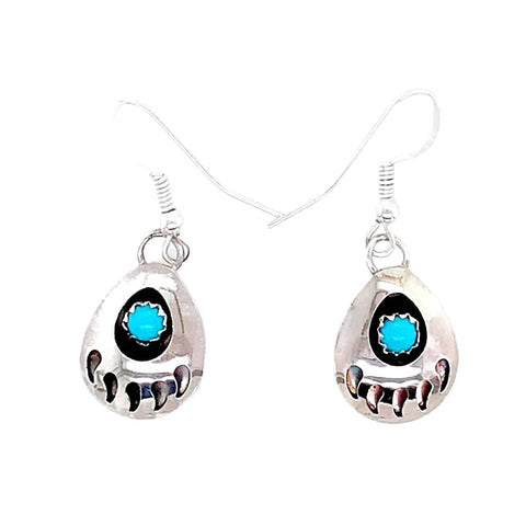 Image of Native American Earrings - Navajo Bear Paw Sleeping Beauty Turquoise Sterling Dangle Earrings