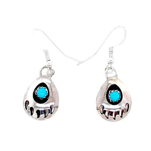 Native American Earrings - Navajo Bear Paw Sleeping Beauty Turquoise Sterling Dangle Earrings