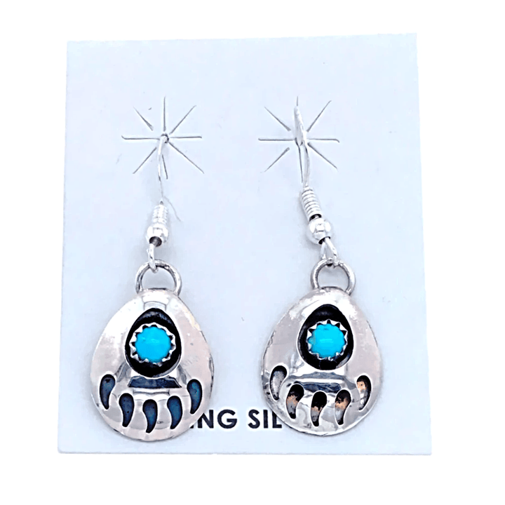 Native American Earrings - Navajo Bear Paw Sterling Silver Earrings J. Spencer -Small