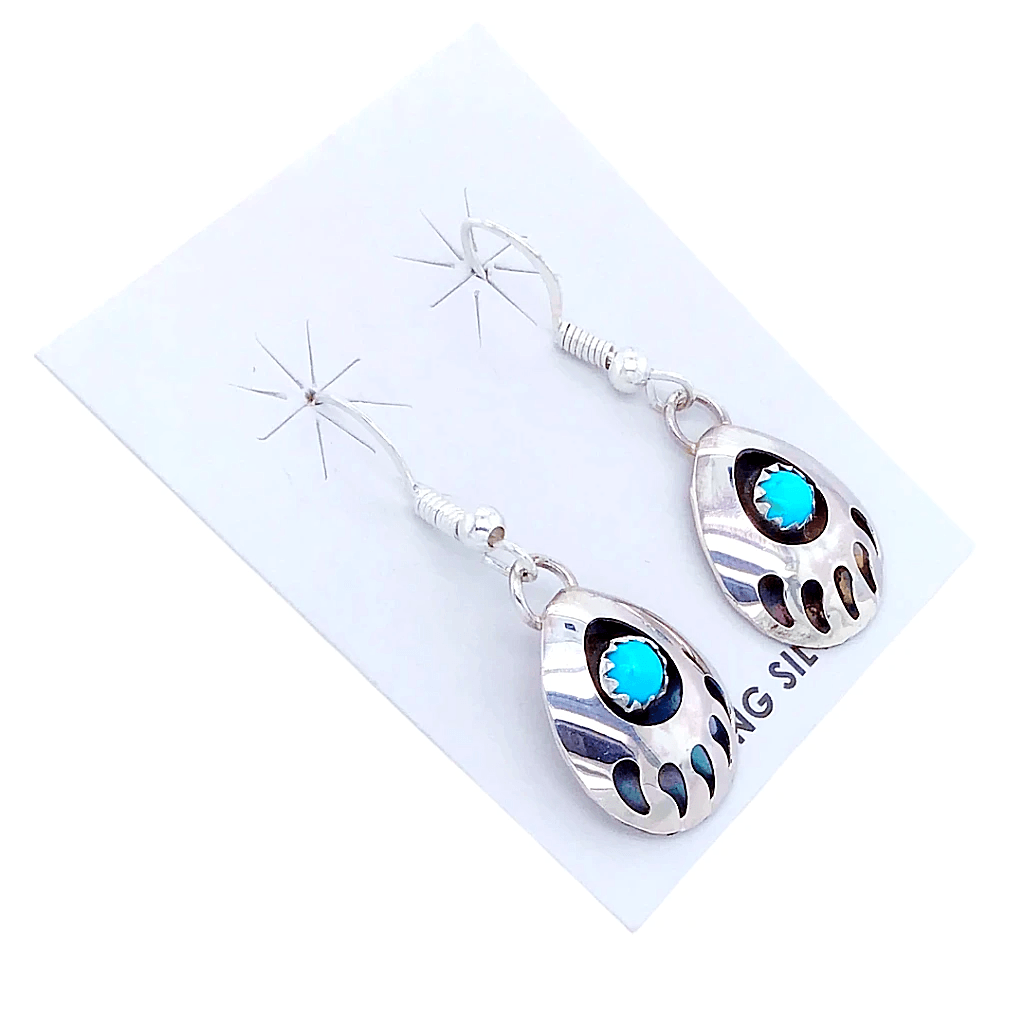 Native American Earrings - Navajo Bear Paw Sterling Silver Earrings J. Spencer -Small