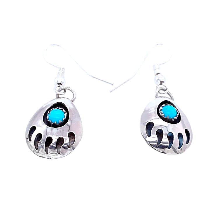 Native American Earrings - Navajo Bear Paw Sterling Silver Earrings J. Spencer -Small