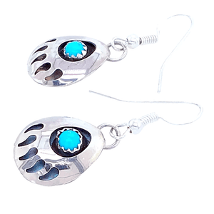 Native American Earrings - Navajo Bear Paw Sterling Silver Earrings J. Spencer -Small
