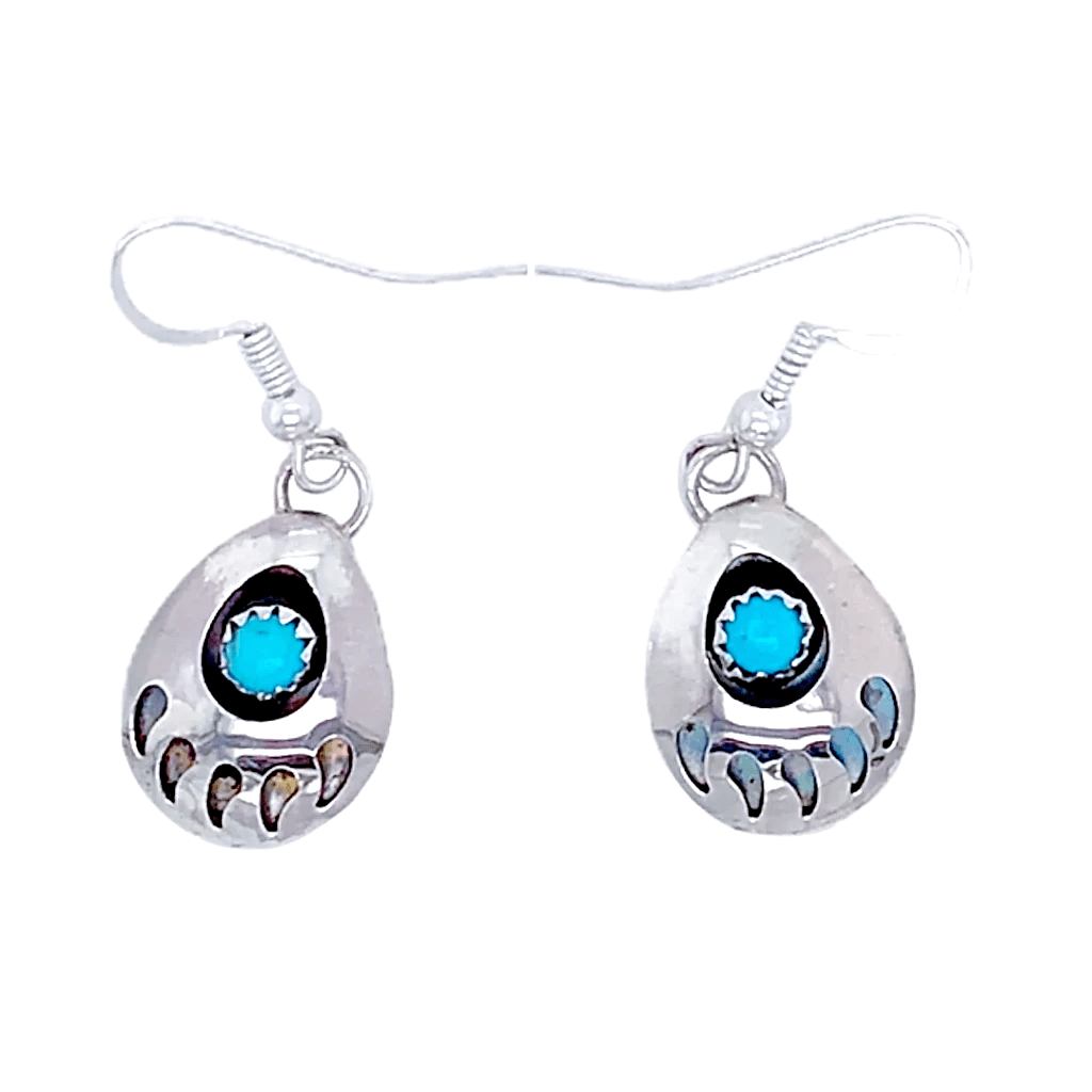 Native American Earrings - Navajo Bear Paw Sterling Silver Earrings J. Spencer -Small