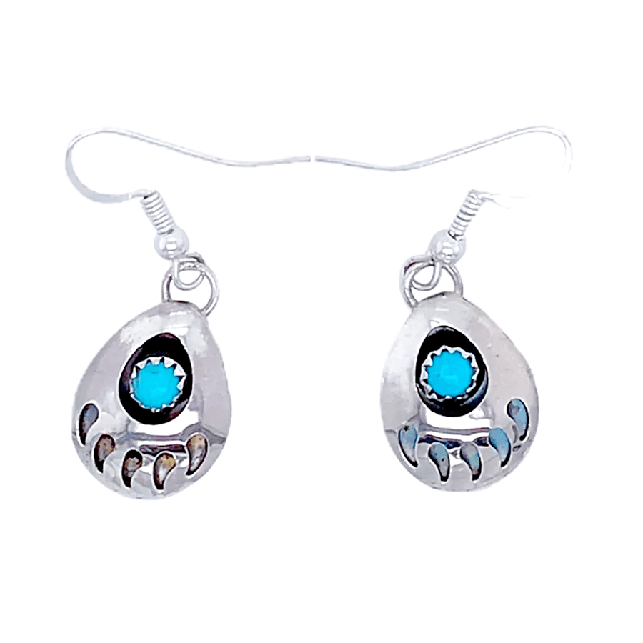 Native American Earrings - Navajo Bear Paw Sterling Silver Earrings J. Spencer -Small