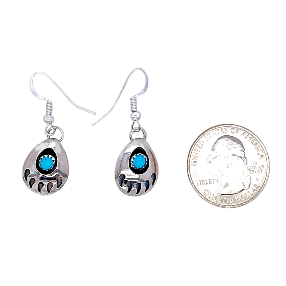 Native American Earrings - Navajo Bear Paw Sterling Silver Earrings J. Spencer -Small