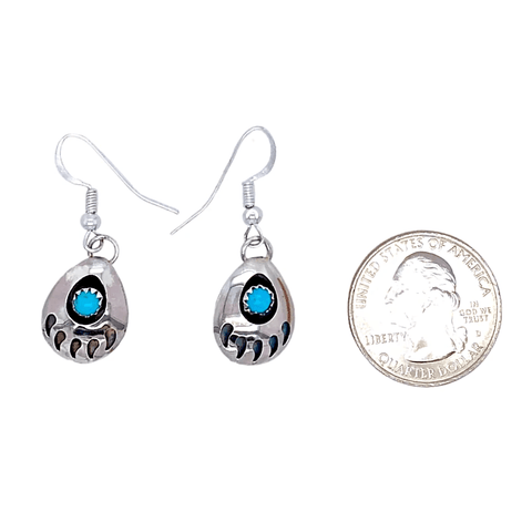 Image of Native American Earrings - Navajo Bear Paw Sterling Silver Earrings J. Spencer -Small