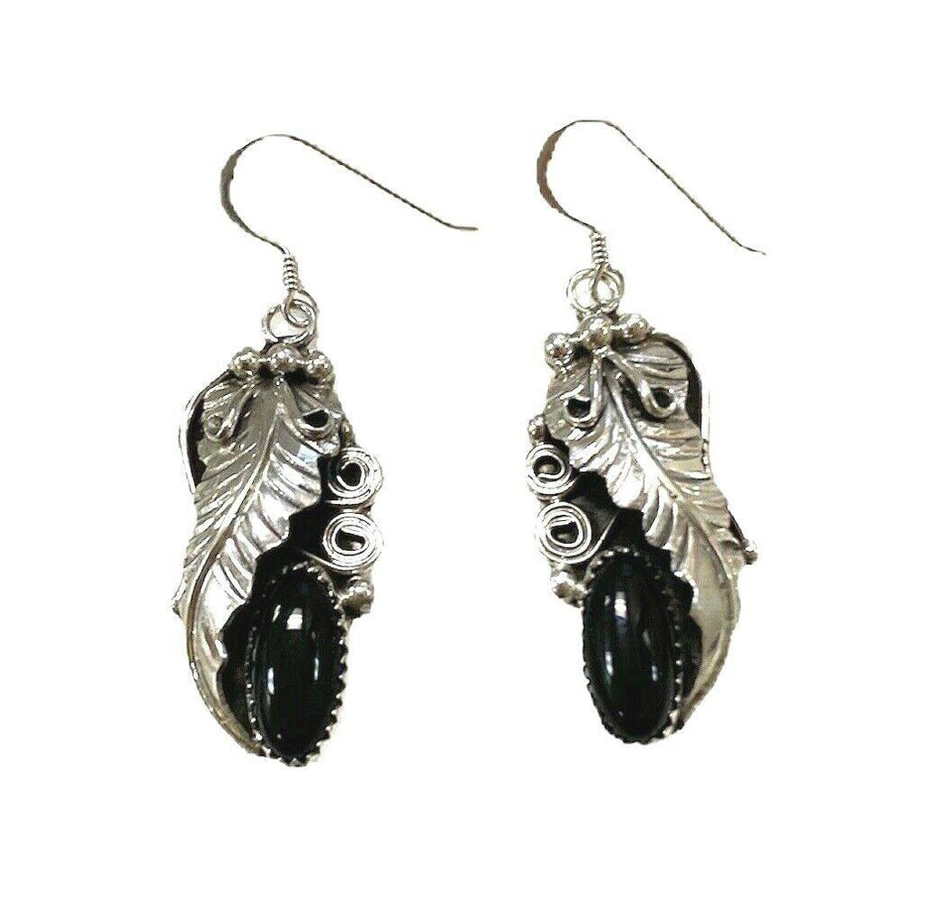 Navajo Black Onyx Sterling Silver Feather Earrings - Native American |  Native American Jewelry