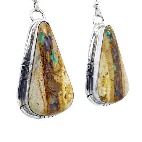 Image of Native American Earrings - Navajo Boulder Turquoise Triangle Earrings - Samson Edsitty - Native American