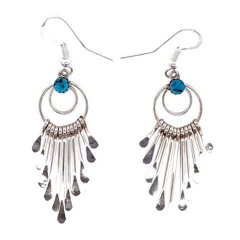 Image of Native American Earrings - Navajo Chandelier Hook Earrings-Sterling Silver