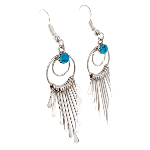 Image of Native American Earrings - Navajo Chandelier Hook Earrings-Sterling Silver