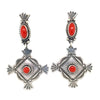 Native American Earrings - Navajo Coral Oxidized Sterling Dangle Earrings - Mike Calladitto