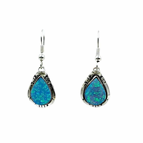 Image of Native American Earrings - Navajo Created Opal Teardrop Sterling Silver French Hook Earrings - Native American