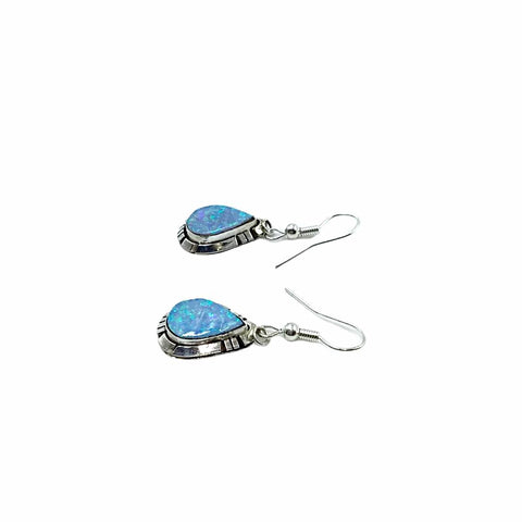 Image of Native American Earrings - Navajo Created Opal Teardrop Sterling Silver French Hook Earrings - Native American