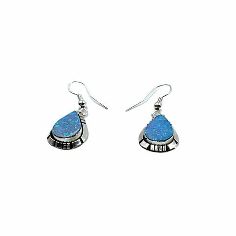 Image of Native American Earrings - Navajo Created Opal Teardrop Sterling Silver French Hook Earrings - Native American