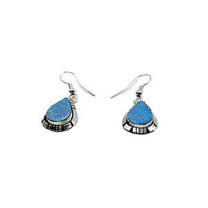 Native American Earrings - Navajo Created Opal Teardrop Sterling Silver French Hook Earrings - Native American