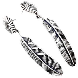 Native American Earrings - Navajo Daisy Feather Sterling Silver Earrings