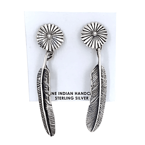 Image of Native American Earrings - Navajo Daisy Feather Sterling Silver Earrings
