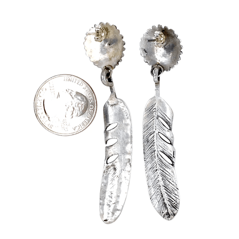 Image of Native American Earrings - Navajo Daisy Feather Sterling Silver Earrings
