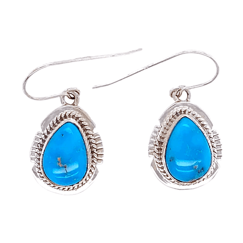 Image of Native American Earrings - Navajo Deep Blue Sonoran Teardrop Sterling Silver Earrings -Simple Setting
