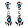 Native American Earrings - Navajo Double Bear Paw Sleeping Beauty Turquoise Sterling Dangle Earrings