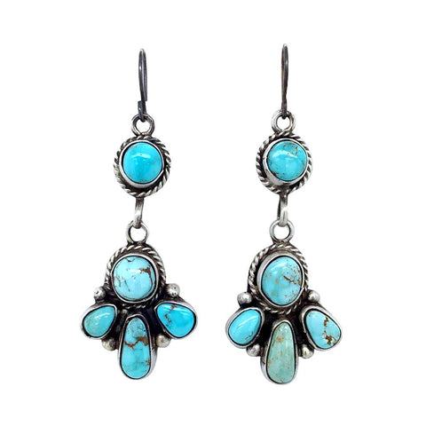 Image of Native American Earrings - Navajo Dry Creek Turquoise Cluster Dangle French Hook Earrings -Eleanor Largo - Native American