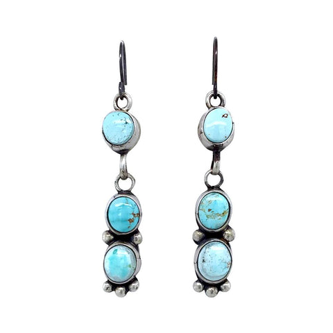 Image of Native American Earrings - Navajo Dry Creek Turquoise Dangle French Hook E.arrings -Eleanor Largo - Native American