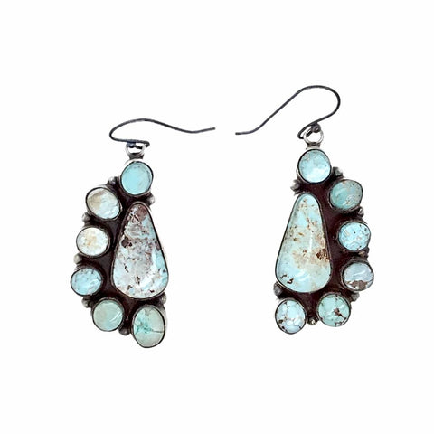 Image of Native American Earrings - Navajo Dry Creek Turquoise Half Cluster Dangle French Hook Earrings -Anthony Skeet - Native American