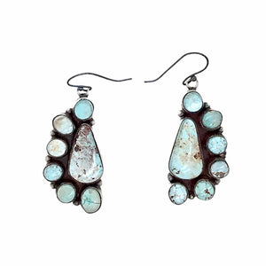 Native American Earrings - Navajo Dry Creek Turquoise Half Cluster Dangle French Hook Earrings -Anthony Skeet - Native American