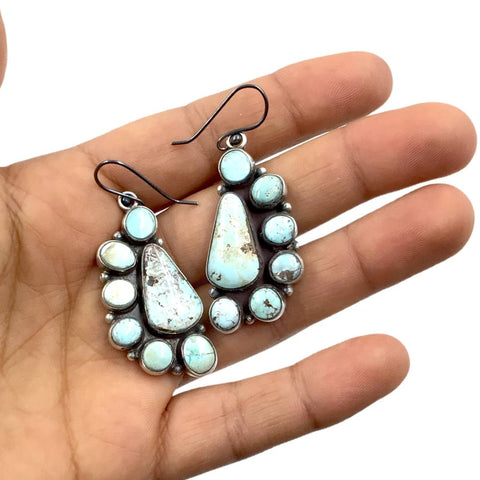 Image of Native American Earrings - Navajo Dry Creek Turquoise Half Cluster Dangle French Hook Earrings -Anthony Skeet - Native American