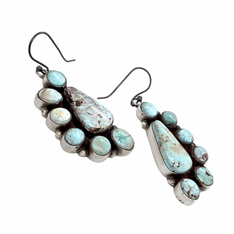 Image of Native American Earrings - Navajo Dry Creek Turquoise Half Cluster Dangle French Hook Earrings -Anthony Skeet - Native American